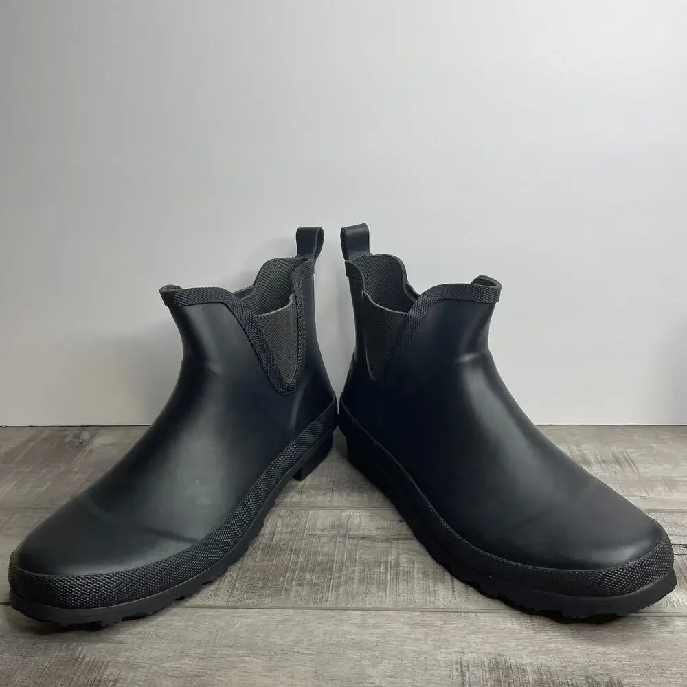 NWT CHAPS Matte Black Rubber Rain Boots AEVA BO RAI Sz 10 Slip On Low Top